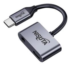 ADAPTADOR - NISUTA - CONECTOR USB C A AUDIO 3.5MM AURICULAR Y MIC. Y USB C HEMBRA